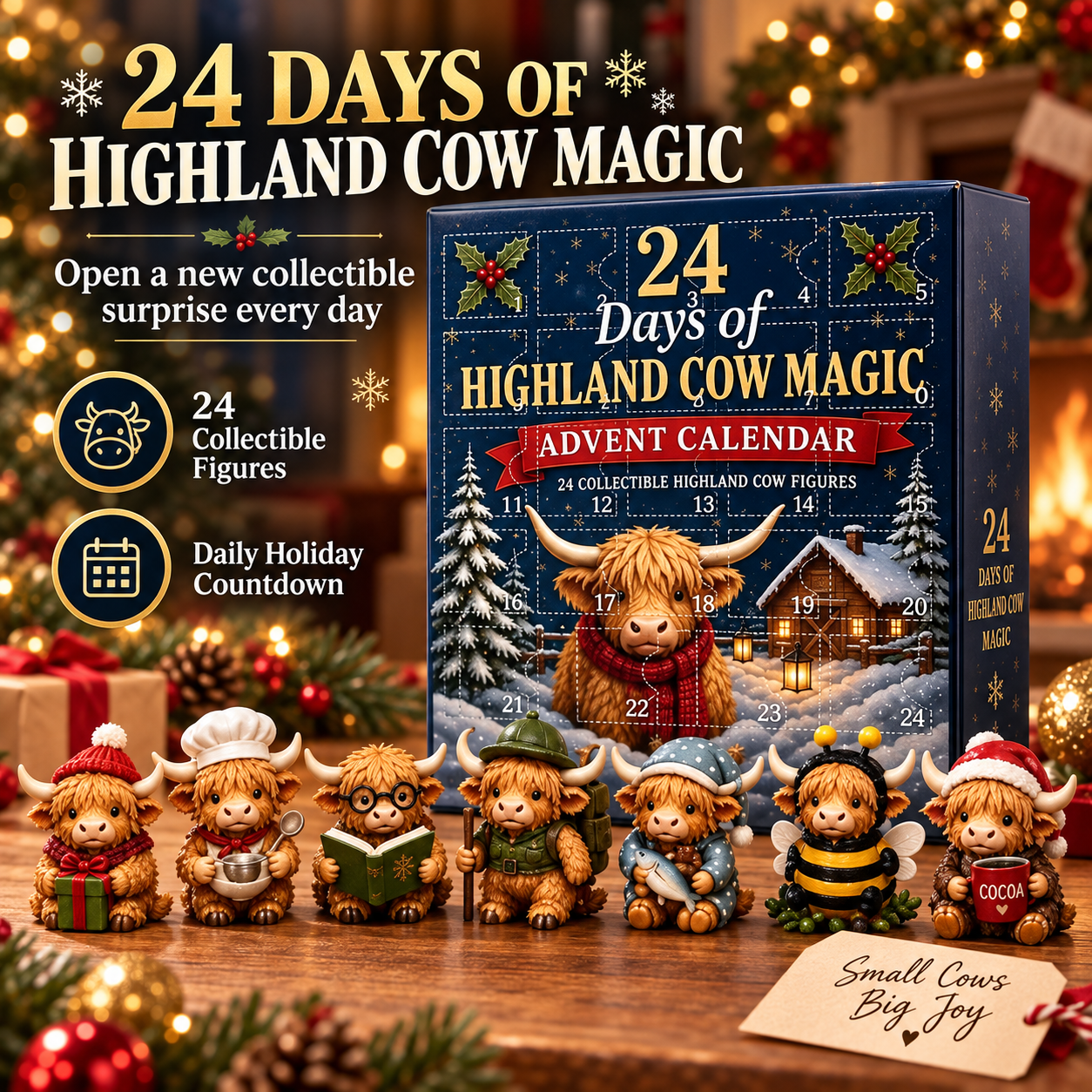 🐮 HOT SALE | 24-Day Highland Cow Advent Calendar – 24 Collectible Christmas Cow Figurines & Daily Surprises