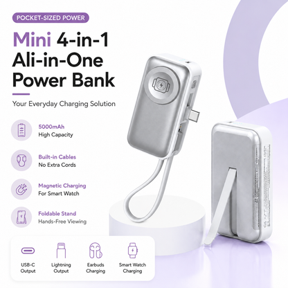 ✈️ Travel Essential 2026 – Mini Portable Power Bank With Built-In Cable For Phones