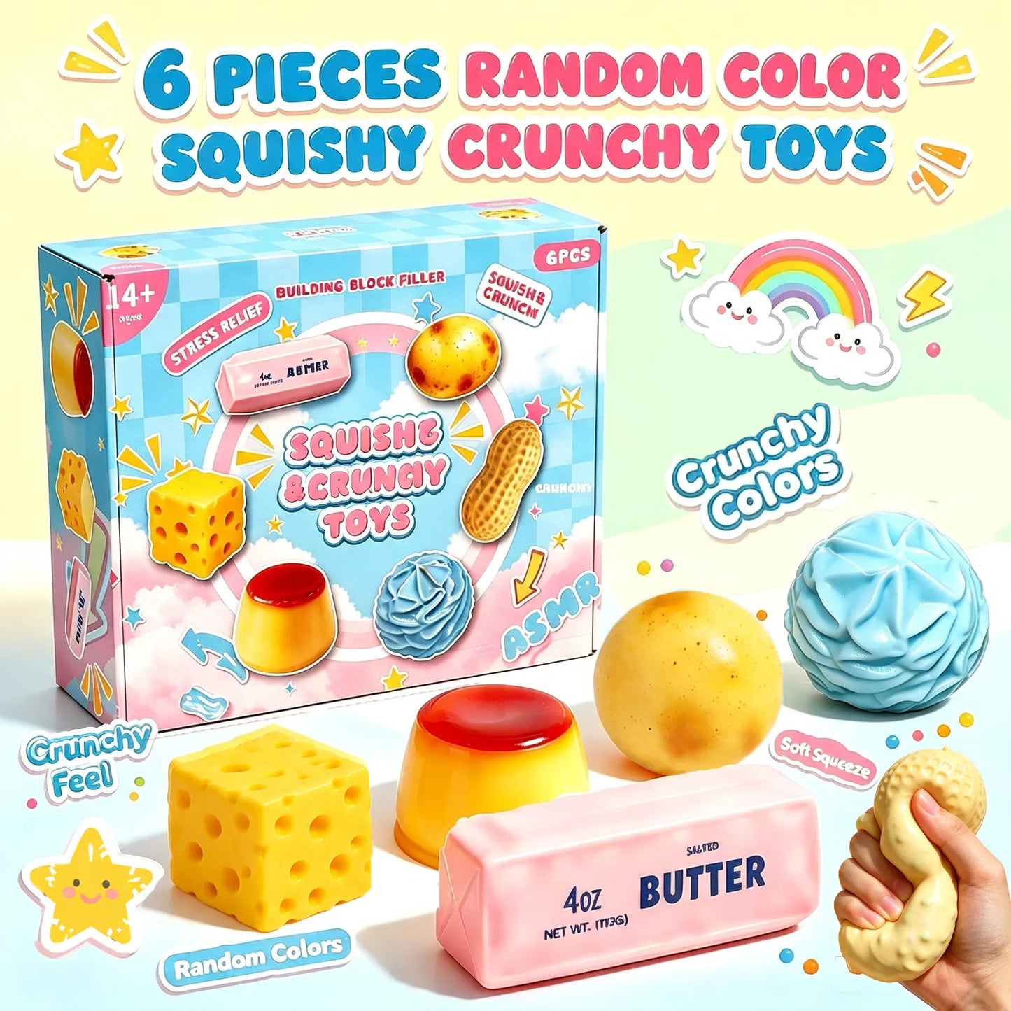 🔥 VIRAL-STYLE PICK | Soft to Squish, Satisfying to Crunch – 6-Piece Food Squishy Set