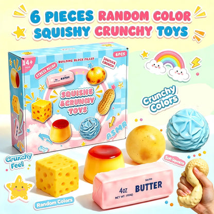 🔥 VIRAL-STYLE PICK | Soft to Squish, Satisfying to Crunch – 6-Piece Food Squishy Set