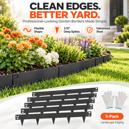 Galvanized Steel Garden Edging – 5-Pack, Flexible & Rust-Resistant Landscape Borders