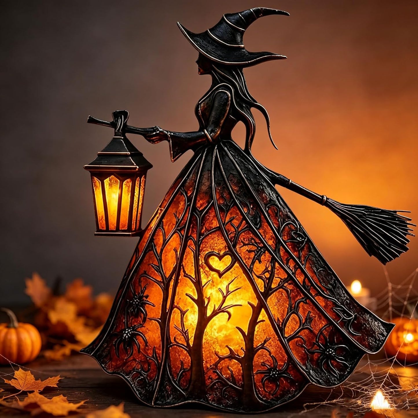 🧙‍♀️ HOT SALE | 7-Inch Lighted Gothic Witch Lantern – Warm LED Halloween Figurine for Mantel, Shelf & Table Decor