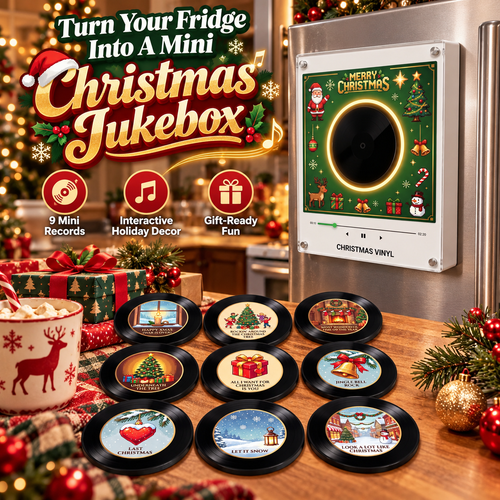 Christmas Music Fridge Decor 🎄 Interactive Mini Record Player with 9 Holiday Records