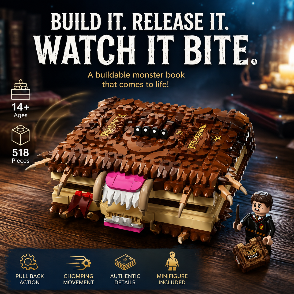 🧱 SPECIAL OFFER | 518-Piece Monster Book Building Set – Creative Challenge with Pull-Back Action