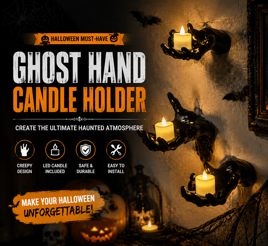 🔥 FLASH SALE 50% OFF – 👻 Ghost Hand LED Candle Holder Set – 3-Piece Gothic Halloween Wall Decor