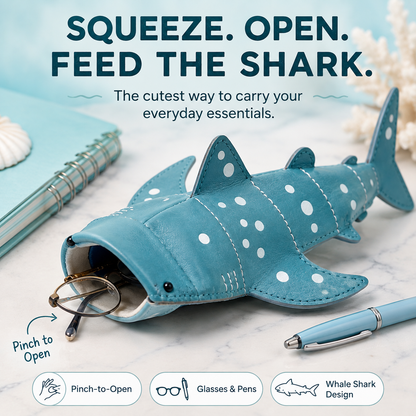 🌊 OCEAN LOVER FAVORITE | 3D Whale Shark Storage Pouch – Cute Desk Organizer, Pencil Case & Eyewear Holder