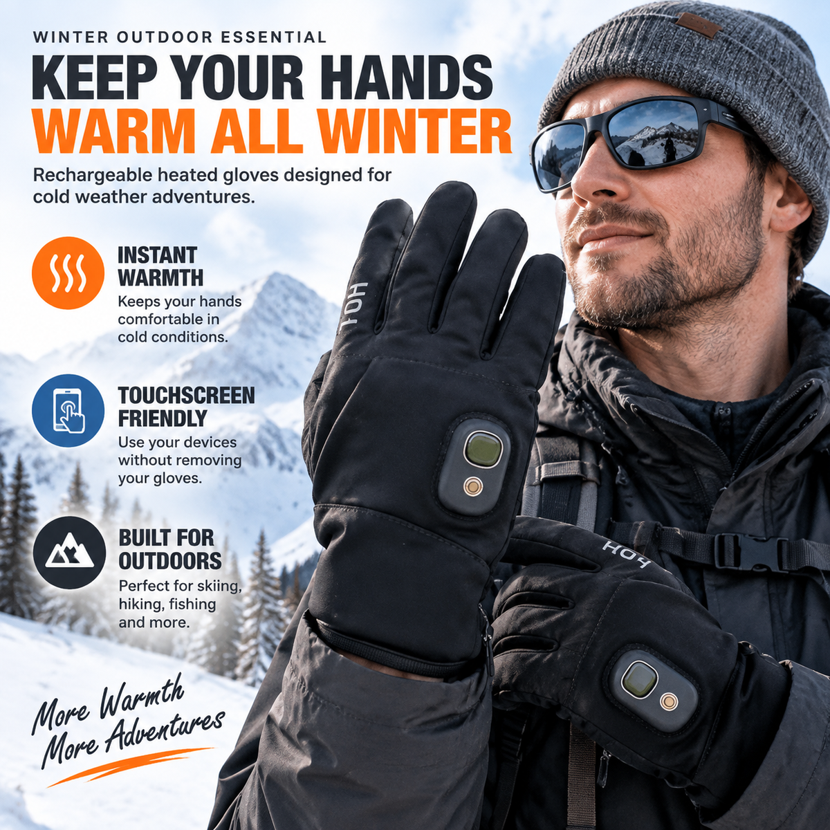 🔥 HOT SALE | Rechargeable Heated Gloves – Touchscreen Winter Gloves with Adjustable Heat for Skiing, Hiking & Outdoor Use