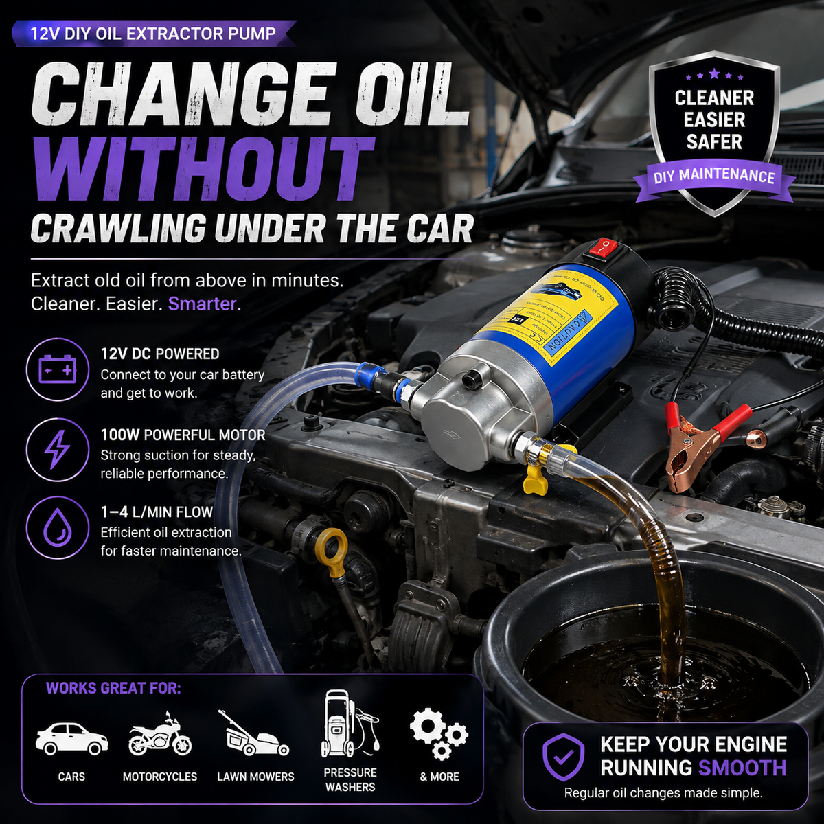 💪Fall Sale 50% OFF🔥 | 12V Portable Oil Extractor Pump – Easier DIY Oil Changes