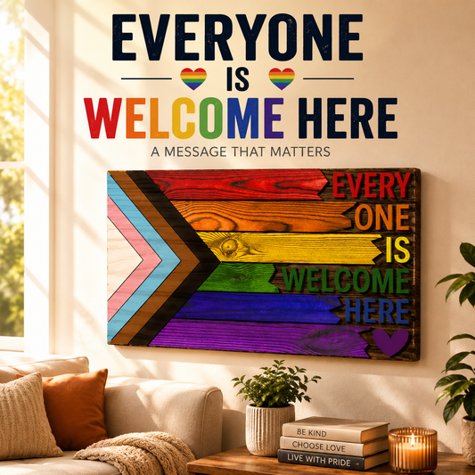 Everyone Is Welcome Here| Handmade 3D Progress Pride Flag Wood Sign