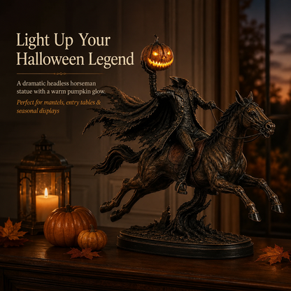 🎃 HOT SALE | Lighted Headless Horseman Statue – LED Pumpkin Halloween Decor for Mantel, Desk & Home