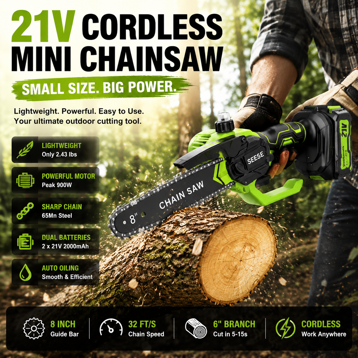 Mini Chainsaw 🔋 8-Inch Portable Electric Chainsaw for Tree Trimming & DIY  URL Handle
