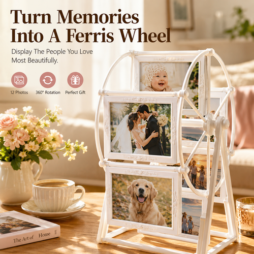 🎡 Ferris Wheel Photo Frame | Rotating 12-Photo Memory Gift