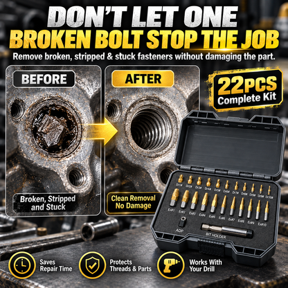 🔧 20PC Broken Bolt Extractor Kit – Remove Stripped & Stuck Screws Fast
