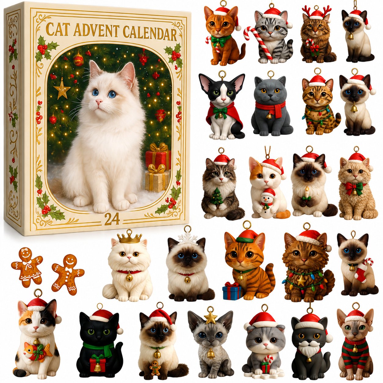 🐱 2026 Cat Advent Calendar – 24 Cat Charms & Holiday Ornaments 🎄