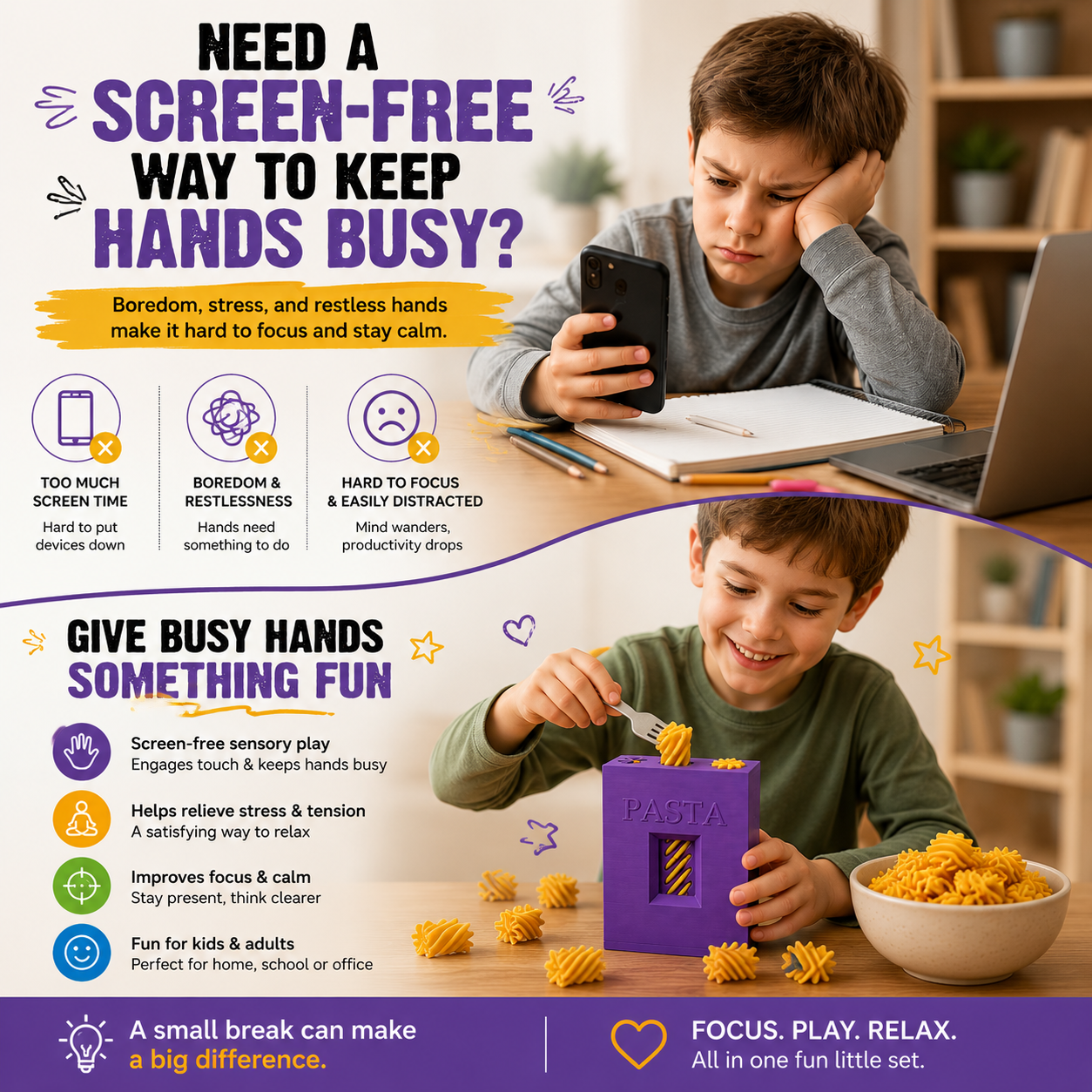 🚀Pasta Fidget Toy Set – Screen-Free Sensory Toy for Kids & Adults