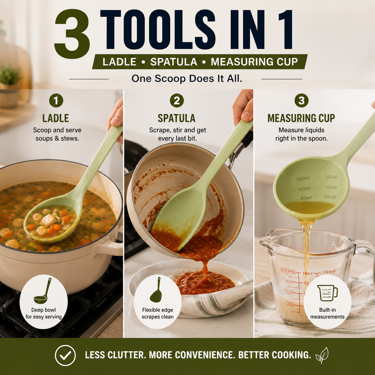 SCOUPS™ 3-In-1 Kitchen Spoon | Ladle Spatula Measuring Cup