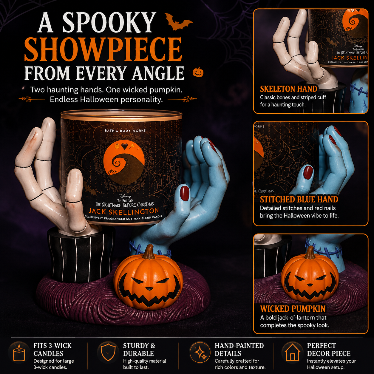 🎃 Spooky Hand Candle Holder – Gothic Halloween Pumpkin Display