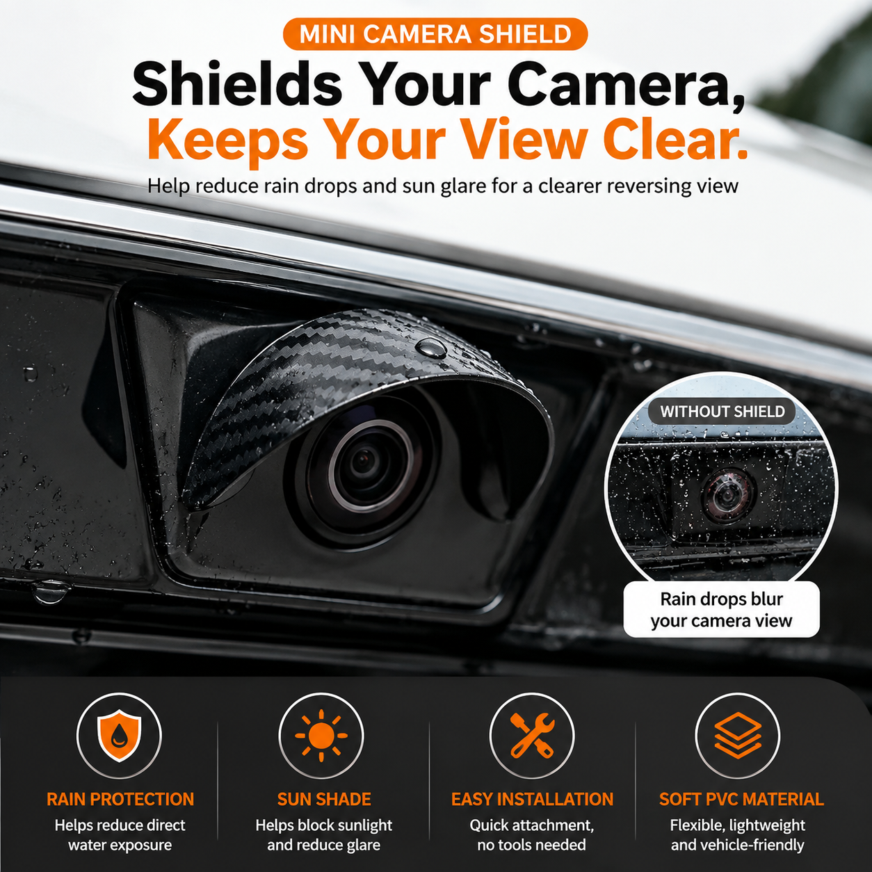 🚗 Car Backup Camera Rain Shield – Waterproof Rear View Camera Visor Cover, Anti-Rain & Sun Shade Protector (4PCS)