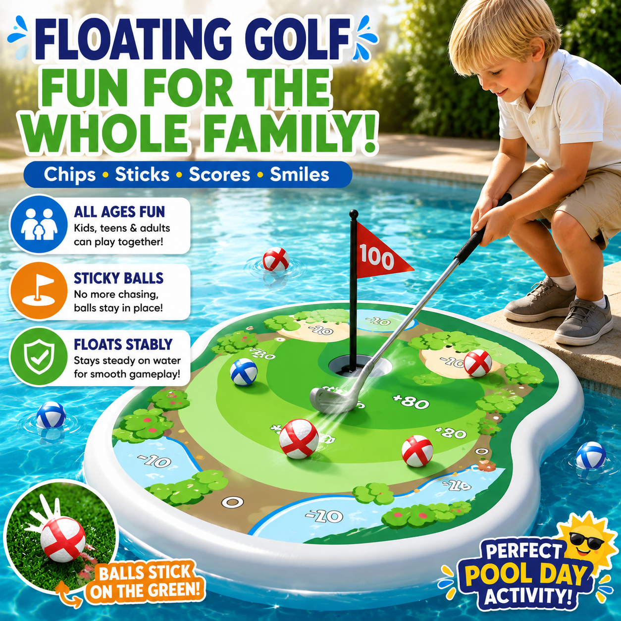 Floating Golf Pool Game – Interactive Water Toy for Kids & Family Fun