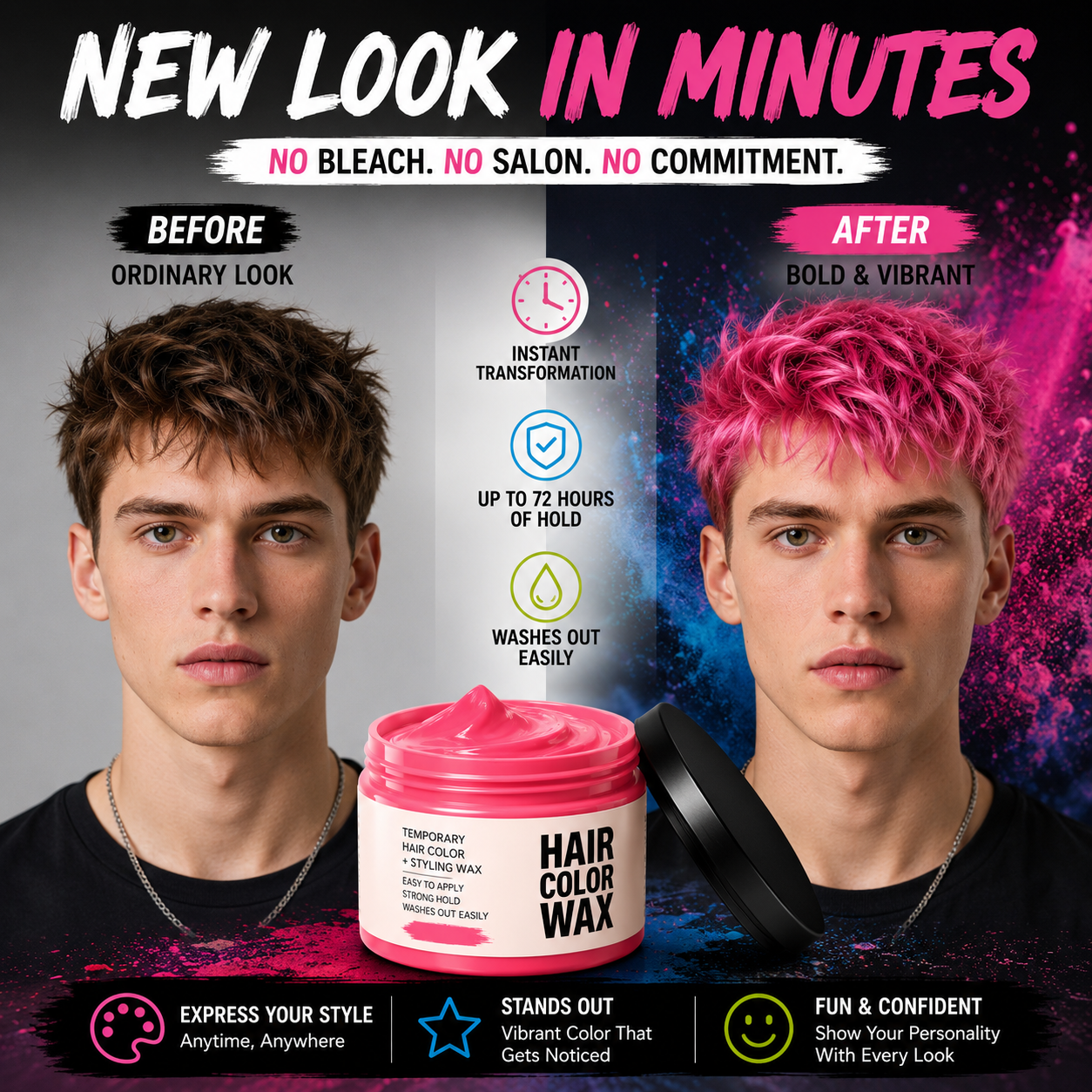 🌈 Temporary Hair Color Styling Wax | Washable Color & Strong Hold for Parties, Festivals and Cosplay