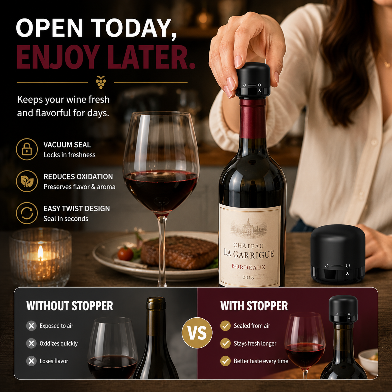 🍷 Premium Vacuum Wine Stopper – Keep Wine Fresh Longer with Airtight Seal