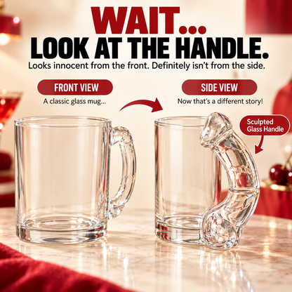 🍸 HOT SALE | Funny Novelty Glass Mug – Cheeky Sculpted Handle Drinking Glass for Parties, Birthdays & Gifts
