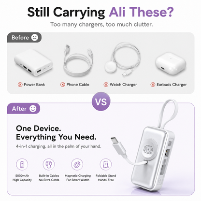 ✈️ Travel Essential 2026 – Mini Portable Power Bank With Built-In Cable For Phones