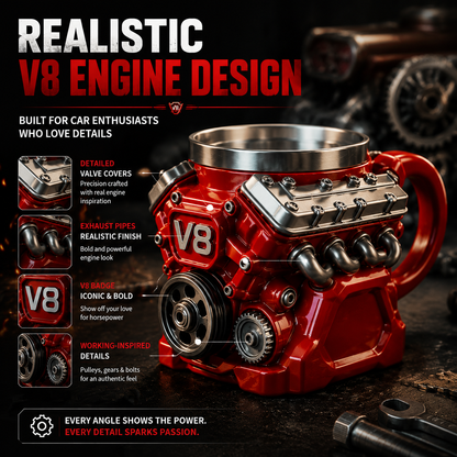 V8 Engine Coffee Mug – Unique Engine Shaped Coffee Mug for Car Lovers Gift