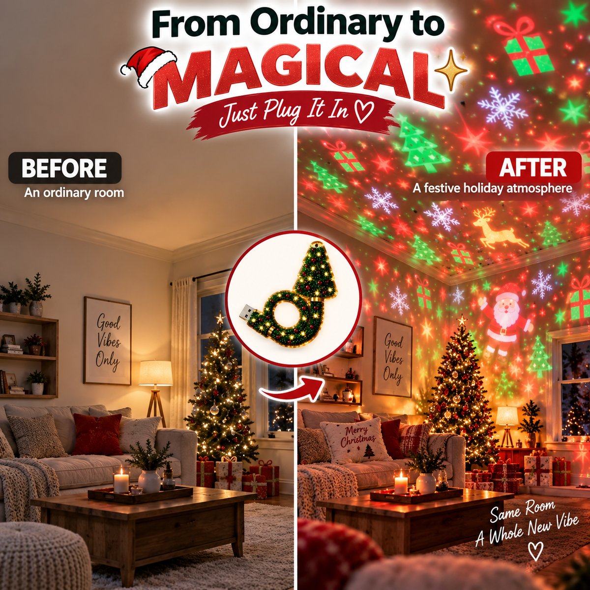 🎄 Christmas Projector Light – Plug-In Holiday Projection Lamp for Living Room, Bedroom & Party Decor