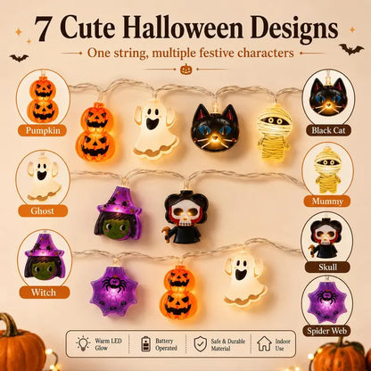 🎃 Halloween Character LED String Lights – 20 LEDs, 8 Modes & Timer