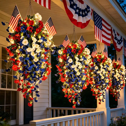 America 250th Anniversary Patriotic Hanging Flowers With LED Lights