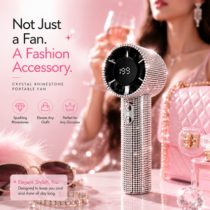 Crystal Rhinestone Portable Fan – 199-Speed Rechargeable Handheld Cooling Fan