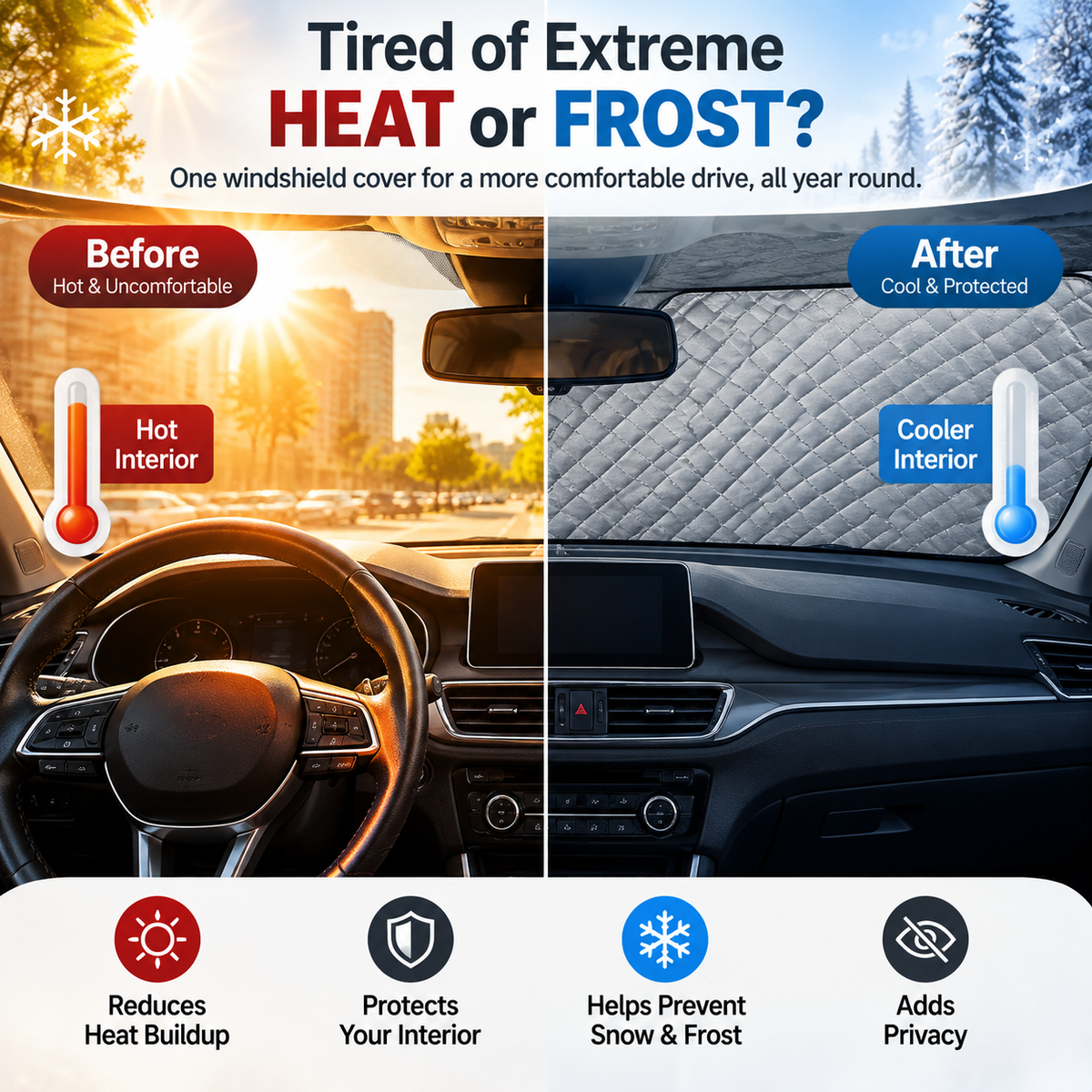 🚗 Magnetic Windshield Cover – All-Season Sun, Snow & Frost Protector for Cars, SUVs & Trucks