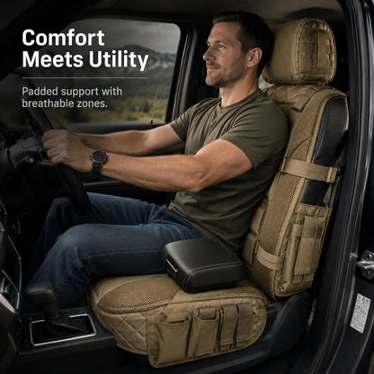🎒 TRUCK SEAT ORGANIZER COVER | Tactical-Style Seat Protection with Utility Pockets, Webbing & Gear Storage