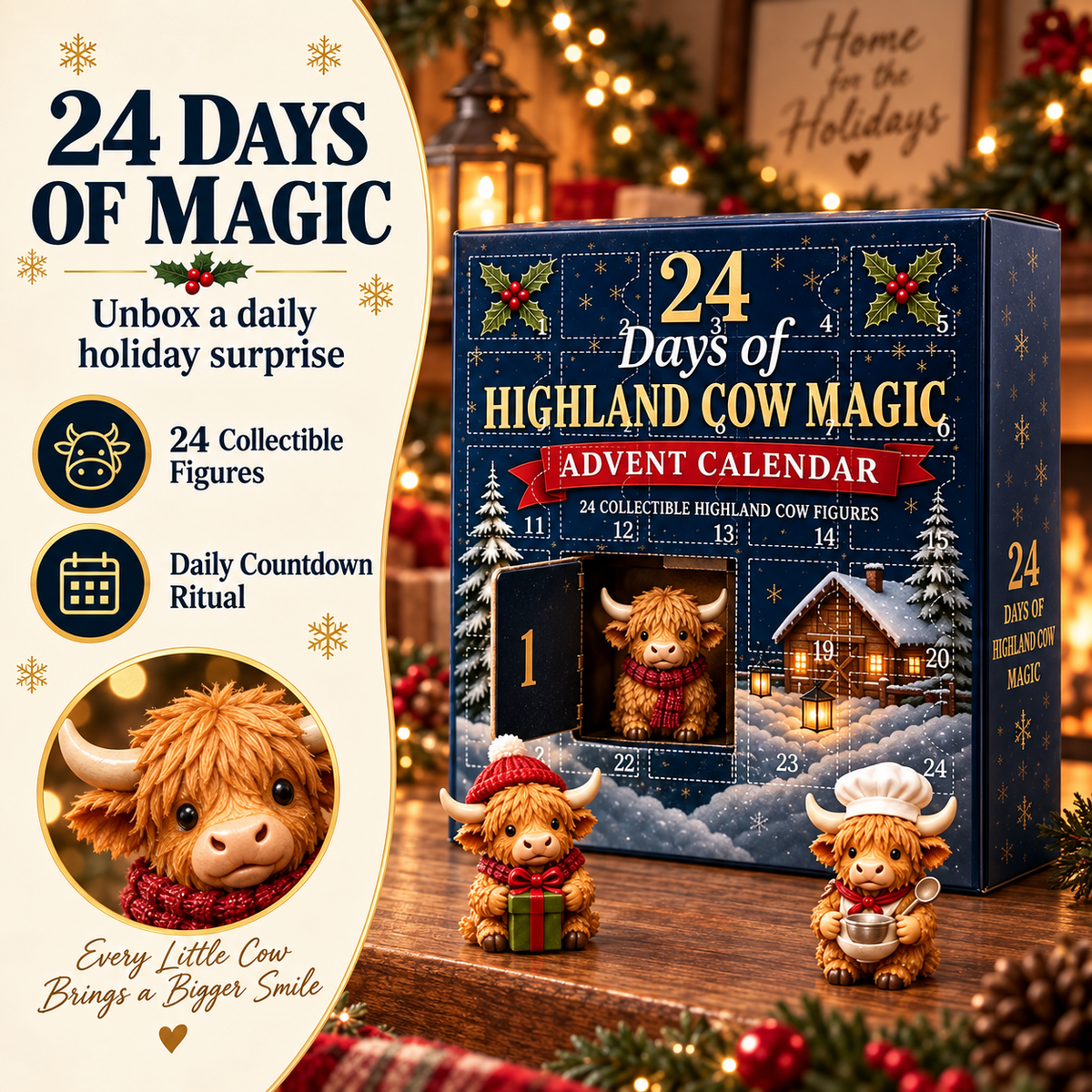 🐮 HOT SALE | 24-Day Highland Cow Advent Calendar – 24 Collectible Christmas Cow Figurines & Daily Surprises