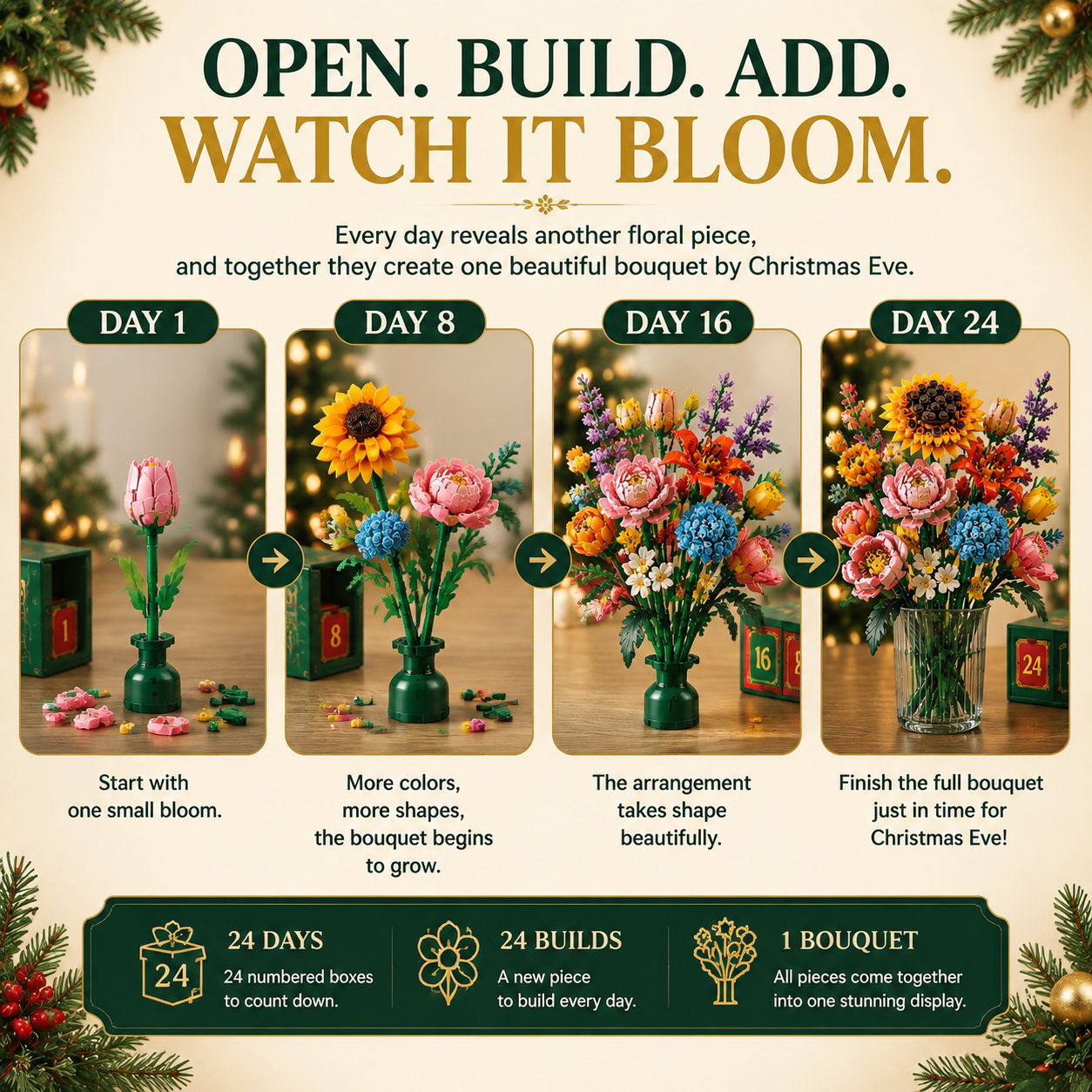 🎄 LIMITED CHRISTMAS DEAL | 24-Day Flower Advent Calendar – One Daily Build, One Finished Bouquet