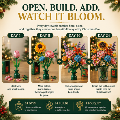 🎄 LIMITED CHRISTMAS DEAL | 24-Day Flower Advent Calendar – One Daily Build, One Finished Bouquet