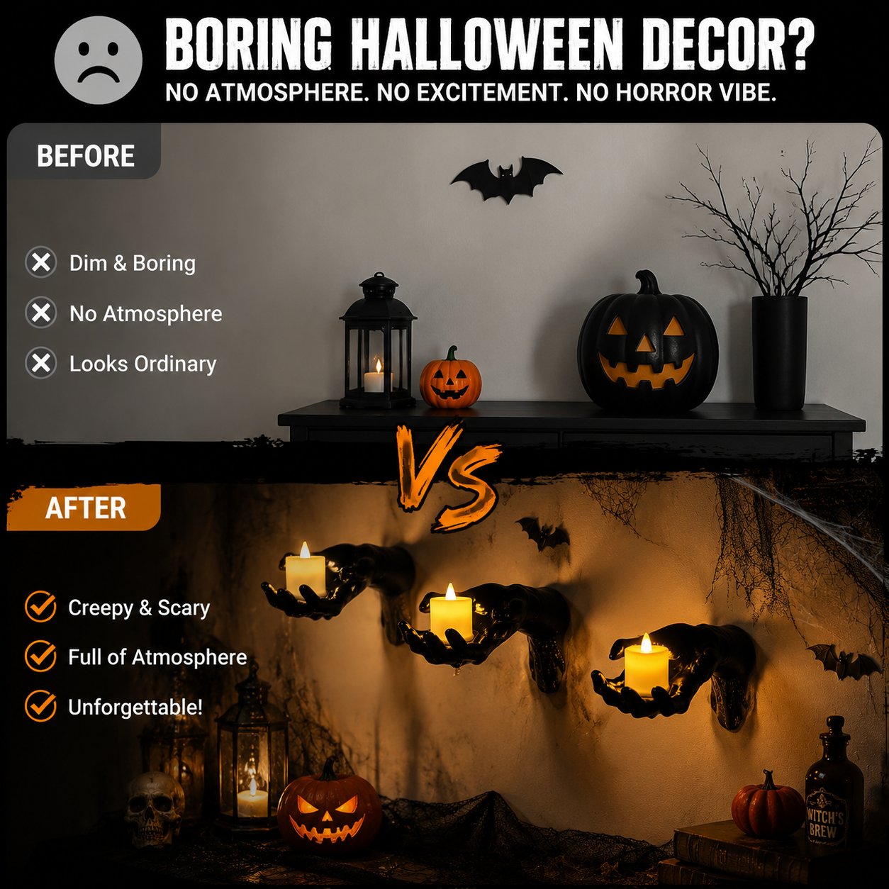 🔥 FLASH SALE 50% OFF – Ghost Hand LED Candle Holders | Halloween Gothic Wall Decor Set of 3