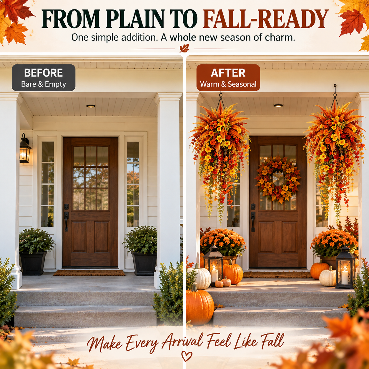 🏡 FALL PORCH FAVORITE | Cascading Artificial Fern Swag – Autumn Hanging Decor for Entryways, Columns & Gates