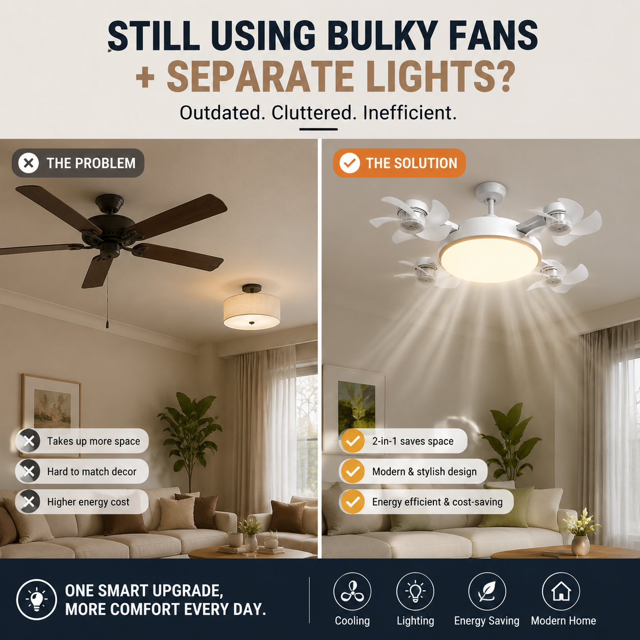 🌀New E27 Socket Ceiling Fan Light – 2‑in‑1 Silent LED Fan with Remote Control, Energy‑Saving Cooling & Lighting Combo for Home Bedroom