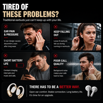 🎧 AC530 Open-Ear Headset | 165H Battery, Bluetooth 6.0, Ultra Comfort Wireless Earbuds