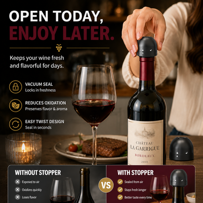 🎁 EVERYDAY WINE ESSENTIAL | Compact Reusable Bottle Stopper for Dinner, Date Night & Entertaining