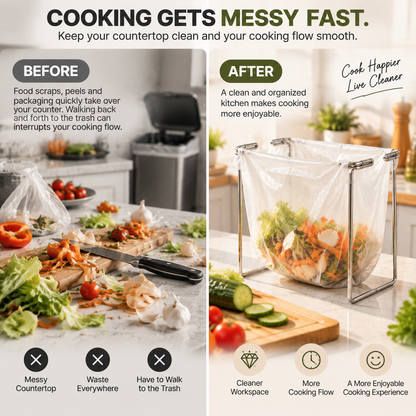 🗑️ HOT SALE | Foldable Countertop Trash Bag Holder – Stainless Steel Kitchen Waste Rack for Grocery Bags & Food Scraps