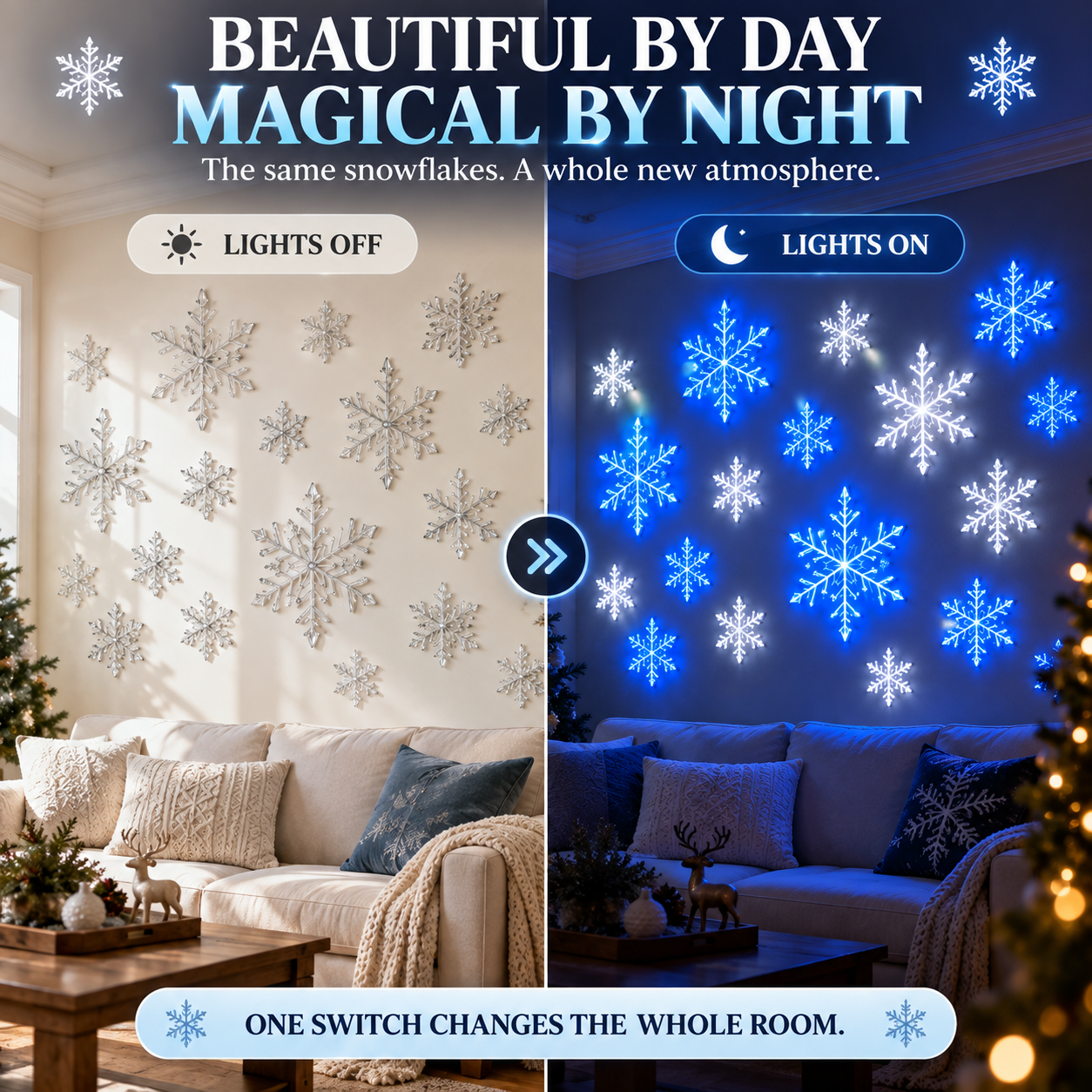 💙 WINTER WONDERLAND FAVORITE | Blue & White LED Snowflake Lights – Christmas Wall Decor for Living Rooms & Bedrooms