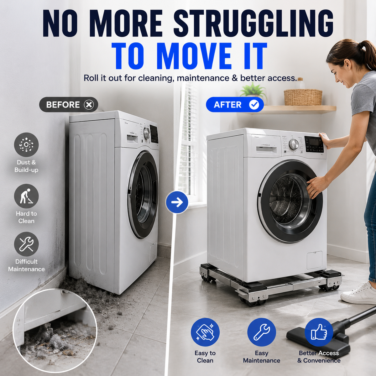 💪 600LB Heavy Duty Appliance Roller Base   – 2pack Adjustable Dolly For Washer & Dryer