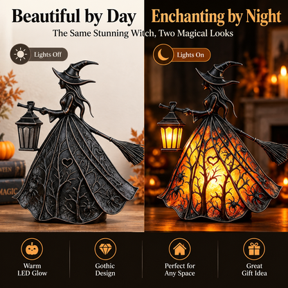 🧙‍♀️ HOT SALE | 7-Inch Lighted Gothic Witch Lantern – Warm LED Halloween Figurine for Mantel, Shelf & Table Decor