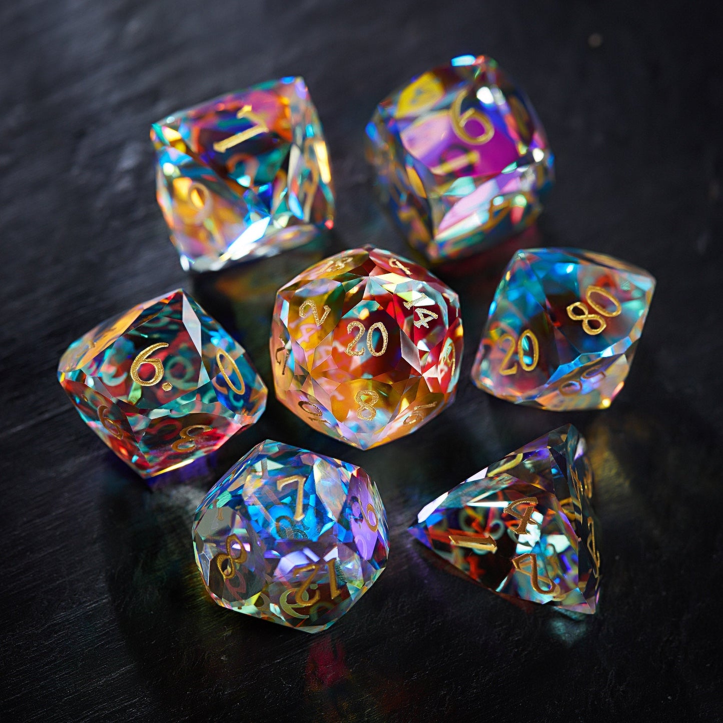 Fantasy Glass Dice Set for DND | 7-Piece Polyhedral RPG Dice