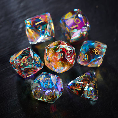 Fantasy Glass Dice Set for DND | 7-Piece Polyhedral RPG Dice
