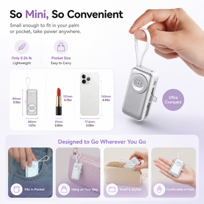 ✈️ Travel Essential 2026 – Mini Portable Power Bank With Built-In Cable For Phones