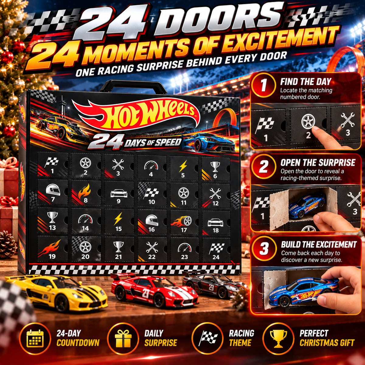 🏎️ 24-Day Racing Advent Calendar – Christmas Countdown Gift for Car Fans & Racing Lovers